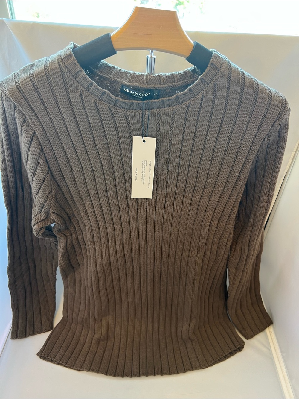 Women's Ribbed Crewneck Sweater in Brown